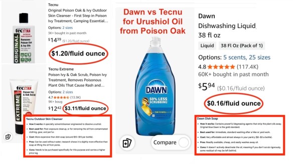 Dawn vs Tecnu for Urushiol oil from Poison Oak
